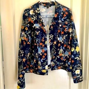 Chadwicks of Boston navy blue floral jacket lightweight size Large tall